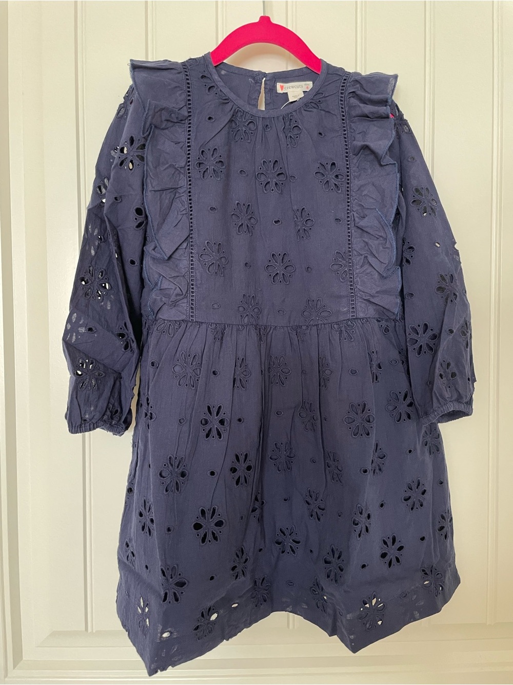 New Crewcuts Girls Navy Eyelet Ruffle Dress Size 6